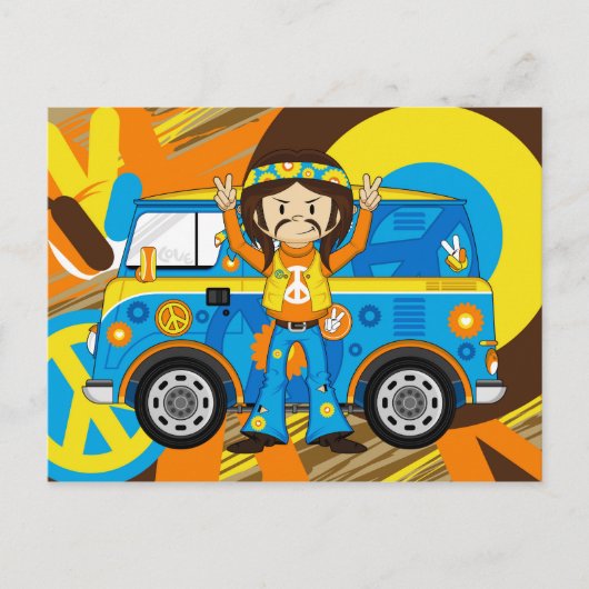Cartoon Sixties Peace Hippie Briefkaart (Voorkant)