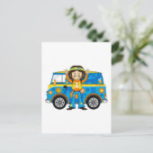 Cartoon Sixties Peace Hippie en Van Briefkaart (Staand voorkant)