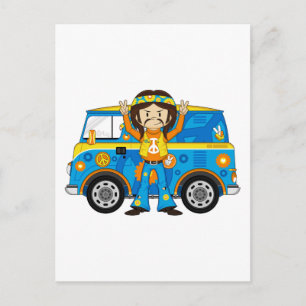 Cartoon Sixties Peace Hippie en Van Briefkaart