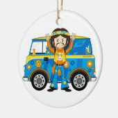 Cartoon Sixties Peace Hippie en Van Keramisch Ornament (Links)