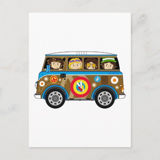 Cartoon Sixties Peace Hippie Van Briefkaart (Voorkant)