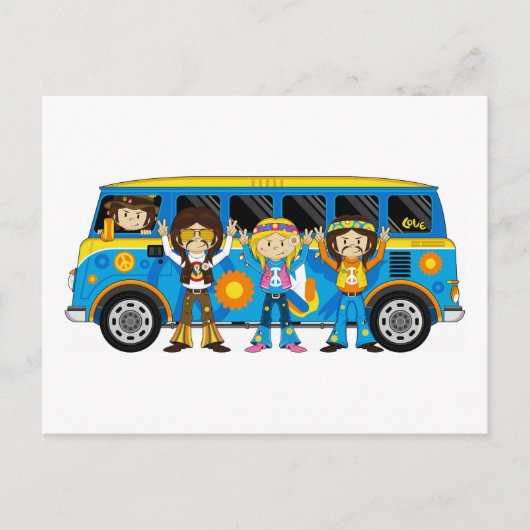 Cartoon Sixties Peace Hippie Van Briefkaart (Voorkant)