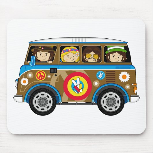 Cartoon Sixties Peace Hippie Van Muismat (Voorkant)