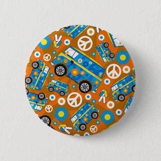 Cartoon Sixties Peace Hippie Van Ronde Button 5,7 Cm (Voorkant)