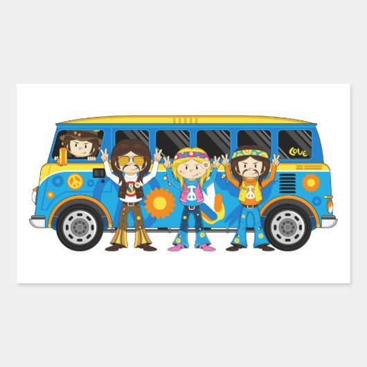 Cartoon Sixties Vrede Hippie Van Rechthoekige Sticker (Voorkant)