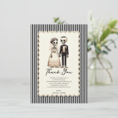 Cartoon Skelet Bruid + bruidegom Bruiloft Dank u Kaart (Staand voorkant)