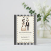 Cartoon Skelet Bruid + bruidegom bruiloft RSVP Kaart (Staand voorkant)