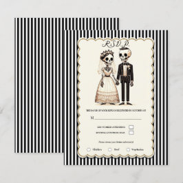 Cartoon Skelet Bruid + Bruidegom Huwelijk RSVP Kaart
