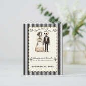 Cartoon Skelet Bruid + bruidegom Save the Date Aankondigingskaart (Staand voorkant)