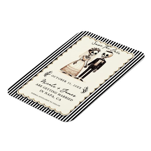 Cartoon Skelet Bruid + bruidegom Save the Date Magneet (Linkerzijde)