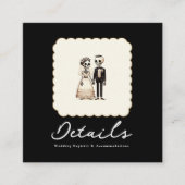 Cartoon Skelet Bruid + bruidegom Trouwgegevens Vierkante Visitekaartje (Voorkant)
