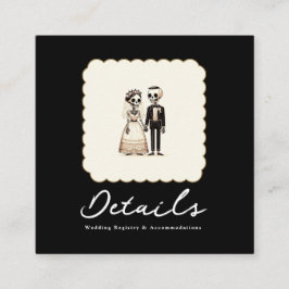 Cartoon Skelet Bruid + bruidegom Trouwgegevens Vierkante Visitekaartje