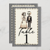 Cartoon skelet bruid bruidegom trouwtafel nummer kaart (Voorkant / Achterkant)