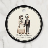 Cartoon Skelet Bruid + bruidegom Whimsical Bruilof Bedankjes Labels (Achterkant)