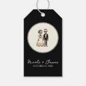 Cartoon Skelet Bruid + bruidegom Whimsical Bruilof Cadeaulabel (Voorkant)