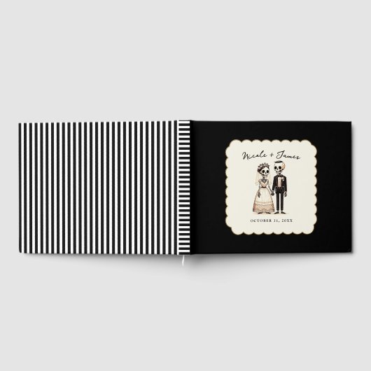 Cartoon Skelet Bruid + bruidegom Whimsical Bruilof Gastenboek (Volledig)