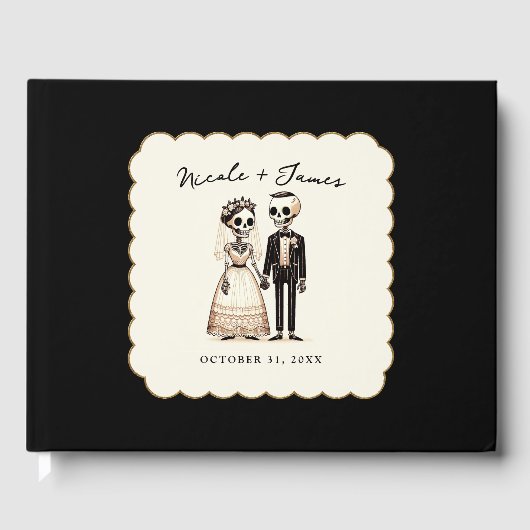 Cartoon Skelet Bruid + bruidegom Whimsical Bruilof Gastenboek (Voorkant)