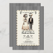 Cartoon Skelet Bruid + bruidegom Whimsical Bruilof Kaart (Voorkant / Achterkant)