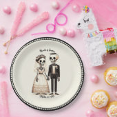 Cartoon Skelet Bruid + bruidegom Whimsical Bruilof Papieren Bordje (Feest)