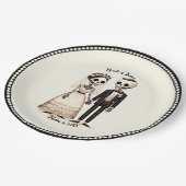 Cartoon Skelet Bruid + bruidegom Whimsical Bruilof Papieren Bordje (Gekanteld)