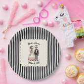 Cartoon Skelet Bruid + bruidegom Whimsical Bruilof Papieren Bordje (Feest)