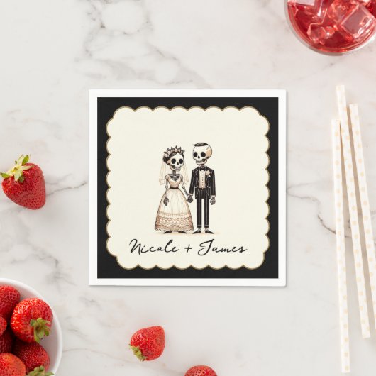 Cartoon Skelet Bruid + bruidegom Whimsical Bruilof Servet (Insitu)