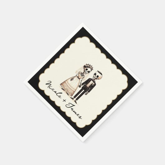 Cartoon Skelet Bruid + bruidegom Whimsical Bruilof Servet (Hoek)