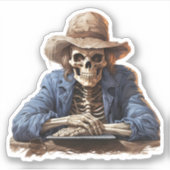 Cartoon Skelet Dragen Cowboy Pet Halloween Sticker (Voorkant)