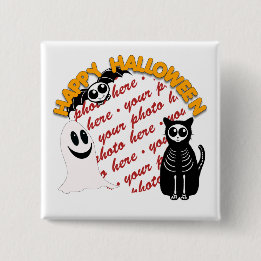 Cartoon Skeletkern, BBT & Ghost-fotoLijst Vierkante Button 5,1 Cm