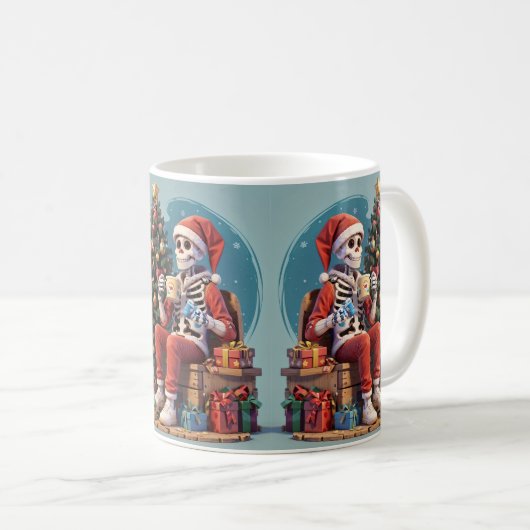 Cartoon Skeleton Dragen Santa Drink Koffie Koffiemok (Voorkant rechts)