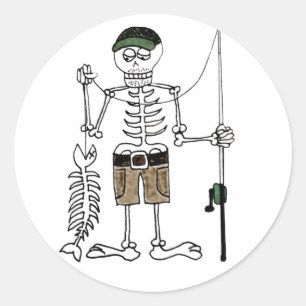 Cartoon Skeleton Fisherman met skeletvissen Ronde Sticker