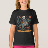 Cartoon Skeleton & T-Rex met Snoepjes emmers T-shirt (Voorkant)