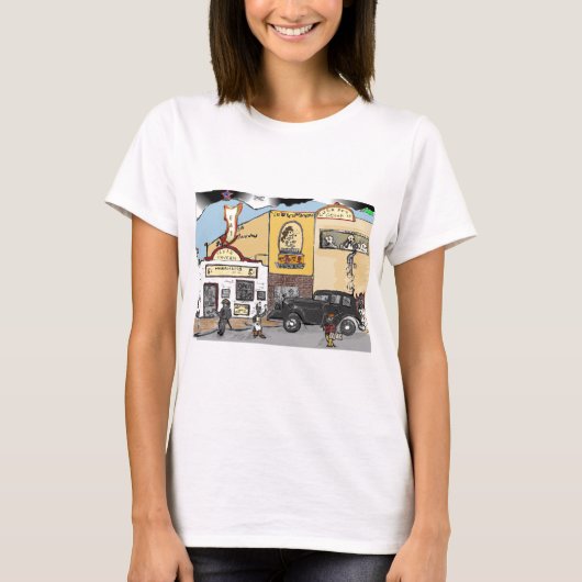 Cartoon Sketch van Roanoke's Landmark Texas Tavern T-shirt (Voorkant)