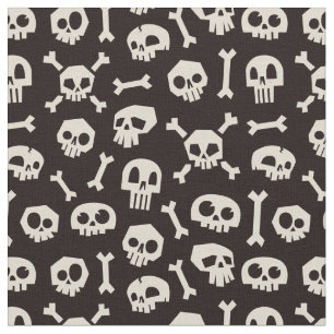 Cartoon Skulls Bone White Stof
