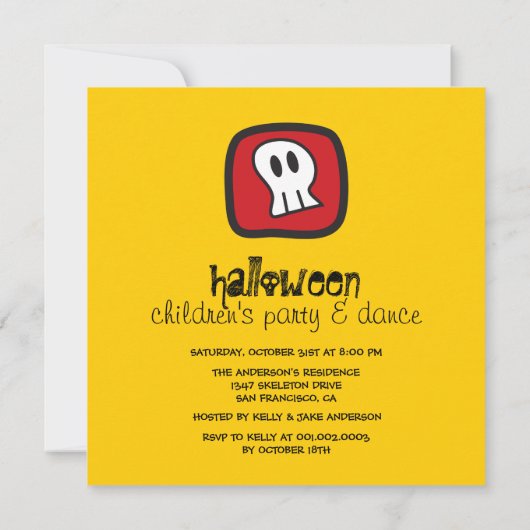 Cartoon Skulls & Botten Fun Kind Halloween Party Kaart (Achterkant)