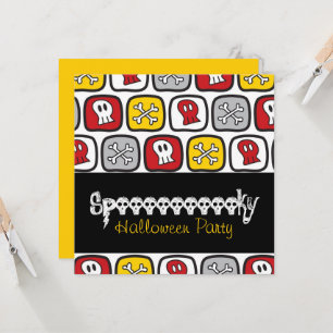 Cartoon Skulls & Botten Fun Kind Halloween Party Kaart