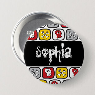 Cartoon Skulls & Botten Halloween Party Name Tag Ronde Button 7,6 Cm