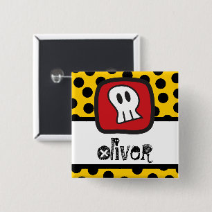 Cartoon Skulls & Botten Halloween Party Name Tag Vierkante Button 5,1 Cm
