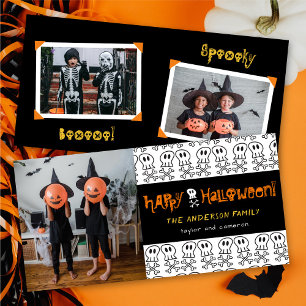 Cartoon Skulls & Botten Kind Happy Halloween Foto Kaart