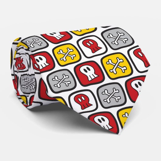Cartoon Skulls & Botten Pattern Halloween Party Stropdas (Opgerold)