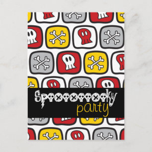 Cartoon Skulls & Botten Pattern Halloween Party Uitnodiging Briefkaart