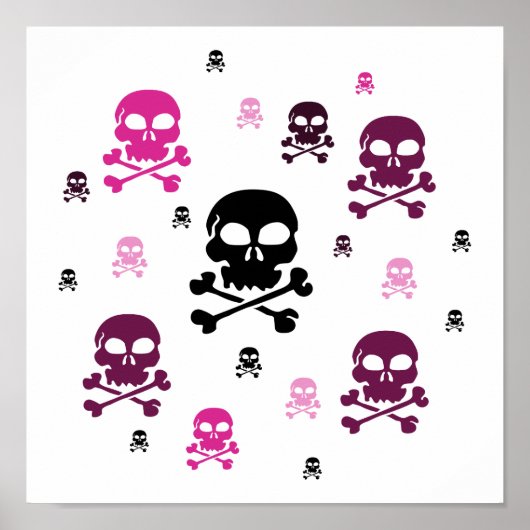 Cartoon Skulls Collage - Roze Poster (Voorkant)