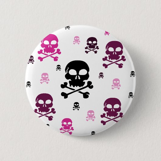 Cartoon Skulls Collage - Roze Ronde Button 5,7 Cm (Voorkant)