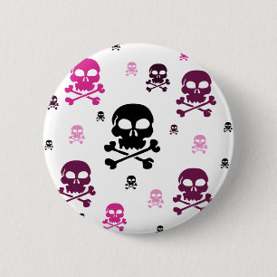 Cartoon Skulls Collage - Roze Ronde Button 5,7 Cm