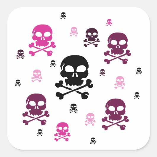 Cartoon Skulls Collage - Roze Vierkante Sticker (Voorkant)