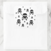 Cartoon Skulls Collage - Zwart & Wit Vierkante Sticker (Tas)
