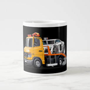 Cartoon sleepvrachtwagen grote koffiekop