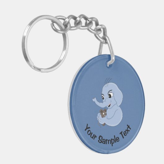 Cartoon sleutelhanger van de acute olifant (Voorkant Links)