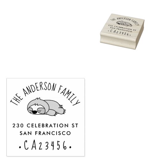 Cartoon Sloth | Aangepaste familienaam Retouradres Rubberstempel (Gestempeld)