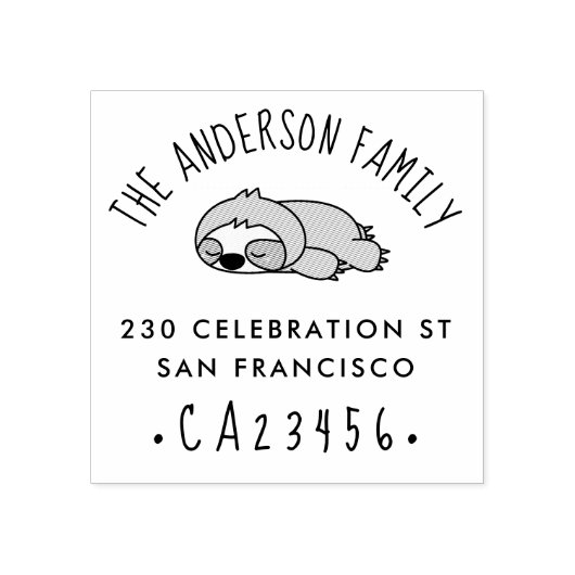Cartoon Sloth | Aangepaste familienaam Retouradres Rubberstempel (Afrduk)